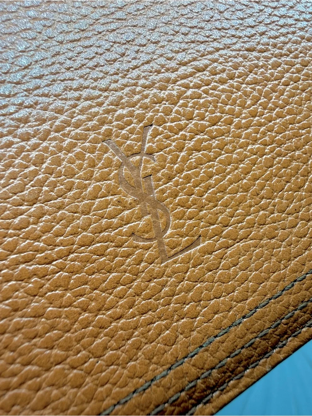 Saint Laurent Tan Pebbled Leather Card Holder